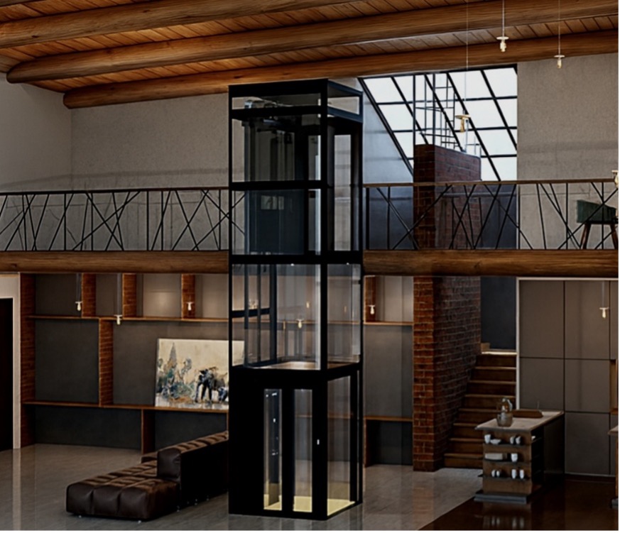 modern mountain log home with elevator