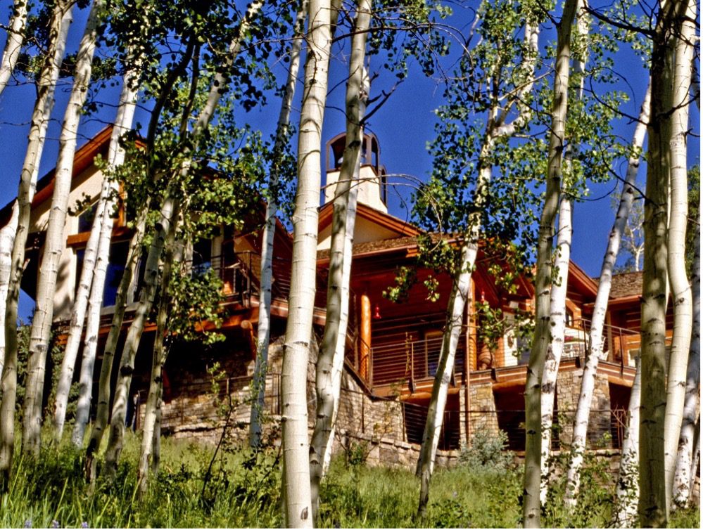 Log home in a grove of aspen trees